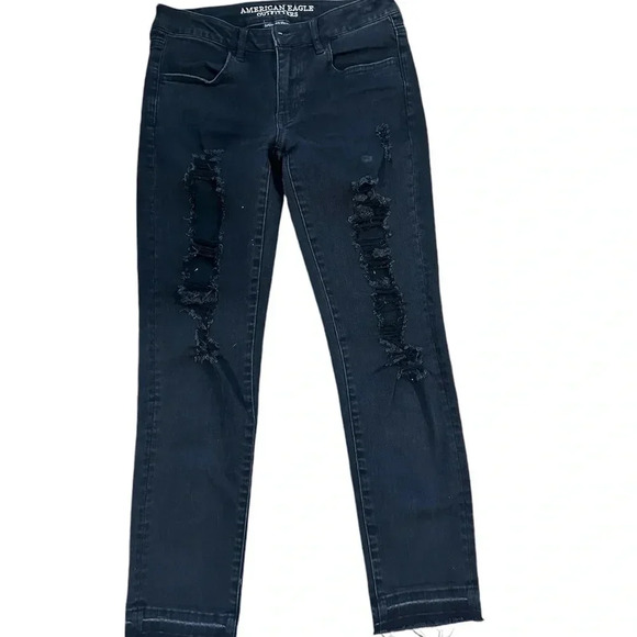 American Eagle Outfitters Super Super Stretch Black Jeggings Crop Sz 6 Long GUC - Picture 1 of 10